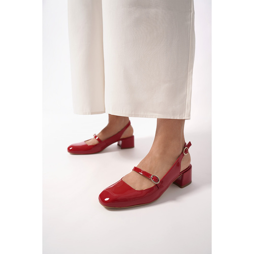 Heeled red patent leather Mary Janes 