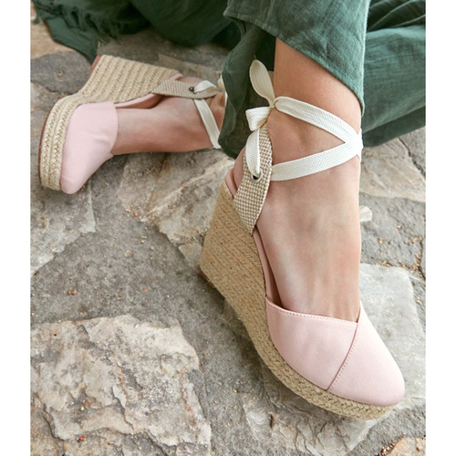 Nude fabric espadrille with jute wedge 