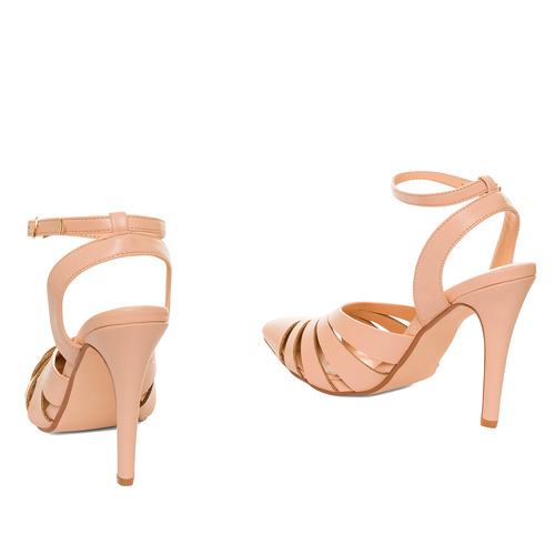 Nude faux leather, pointed toed court shoes 
