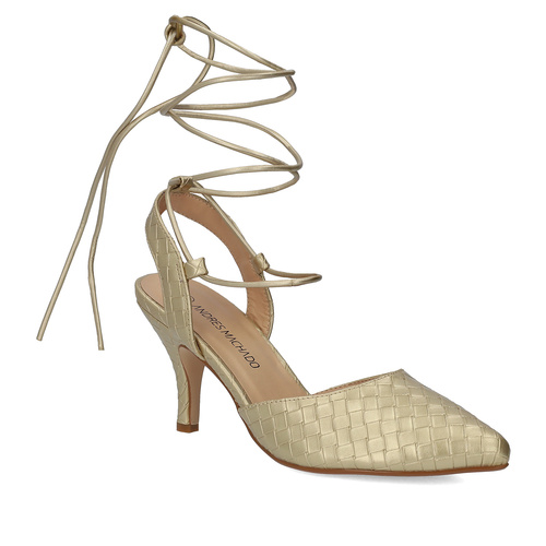Woven gold faux leather heeled shoes 
